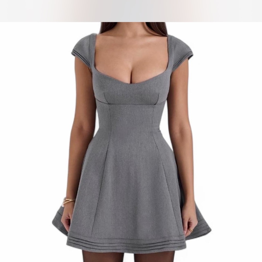 House of CB Elegant Gray Cap Sleeve mini Dress